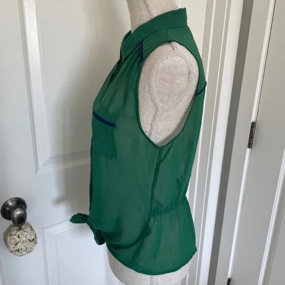 Mine | Y2K Sleeveless Sheer Emerald Green Blouse, Size L - Picture 9 of 10